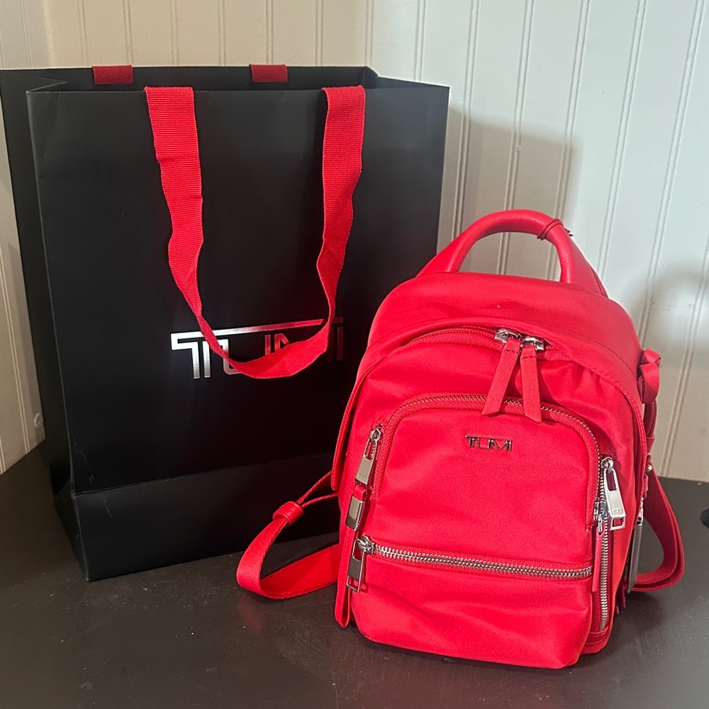 Tumi Small Red Mini Backpack with Silver Hardware